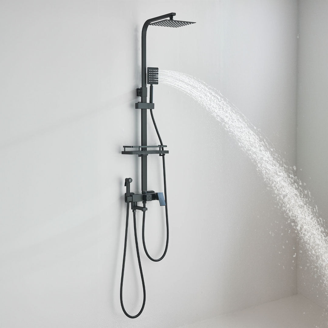 Coloana Dus, negru mat, cu efect de ploaie, para dus 25 cm, 4 functii de curgere