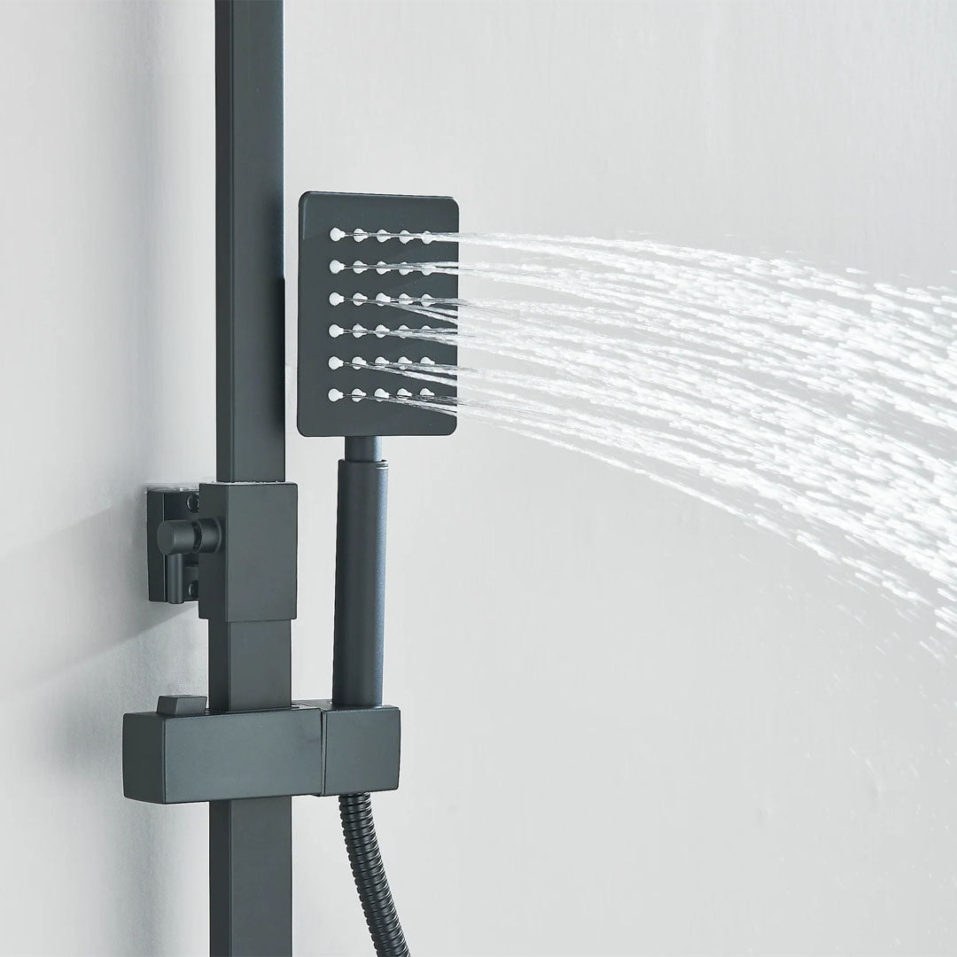 Coloana Dus, negru mat, cu efect de ploaie, para dus 25 cm, 4 functii de curgere