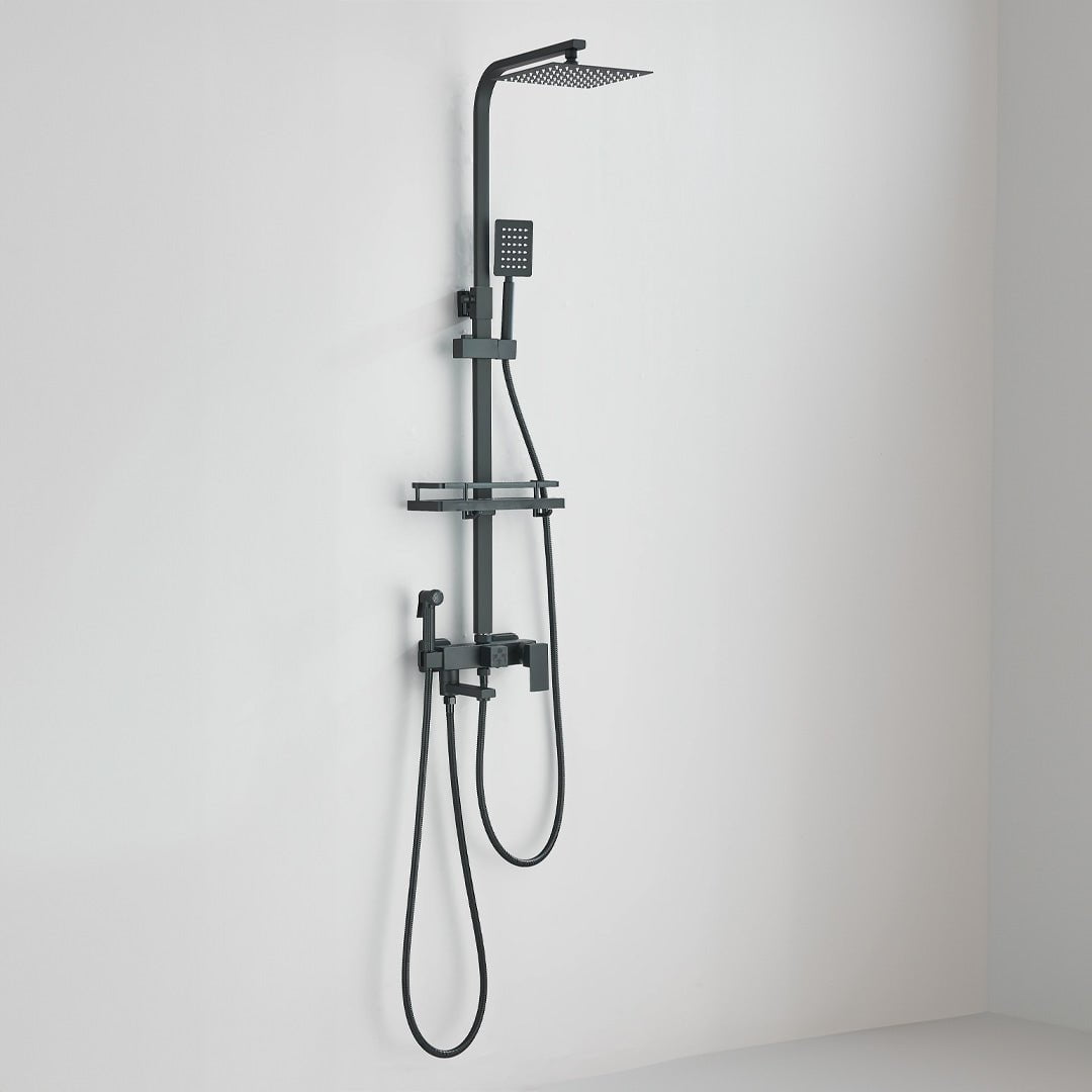 Coloana Dus, negru mat, cu efect de ploaie, para dus 25 cm, 4 functii de curgere