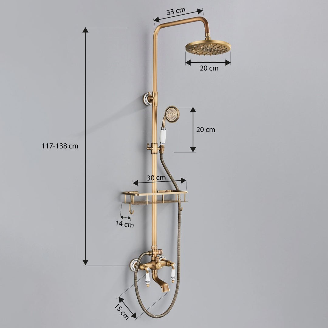 Coloana Dus Retro, cu para rotunda si efect de ploaie, auriu