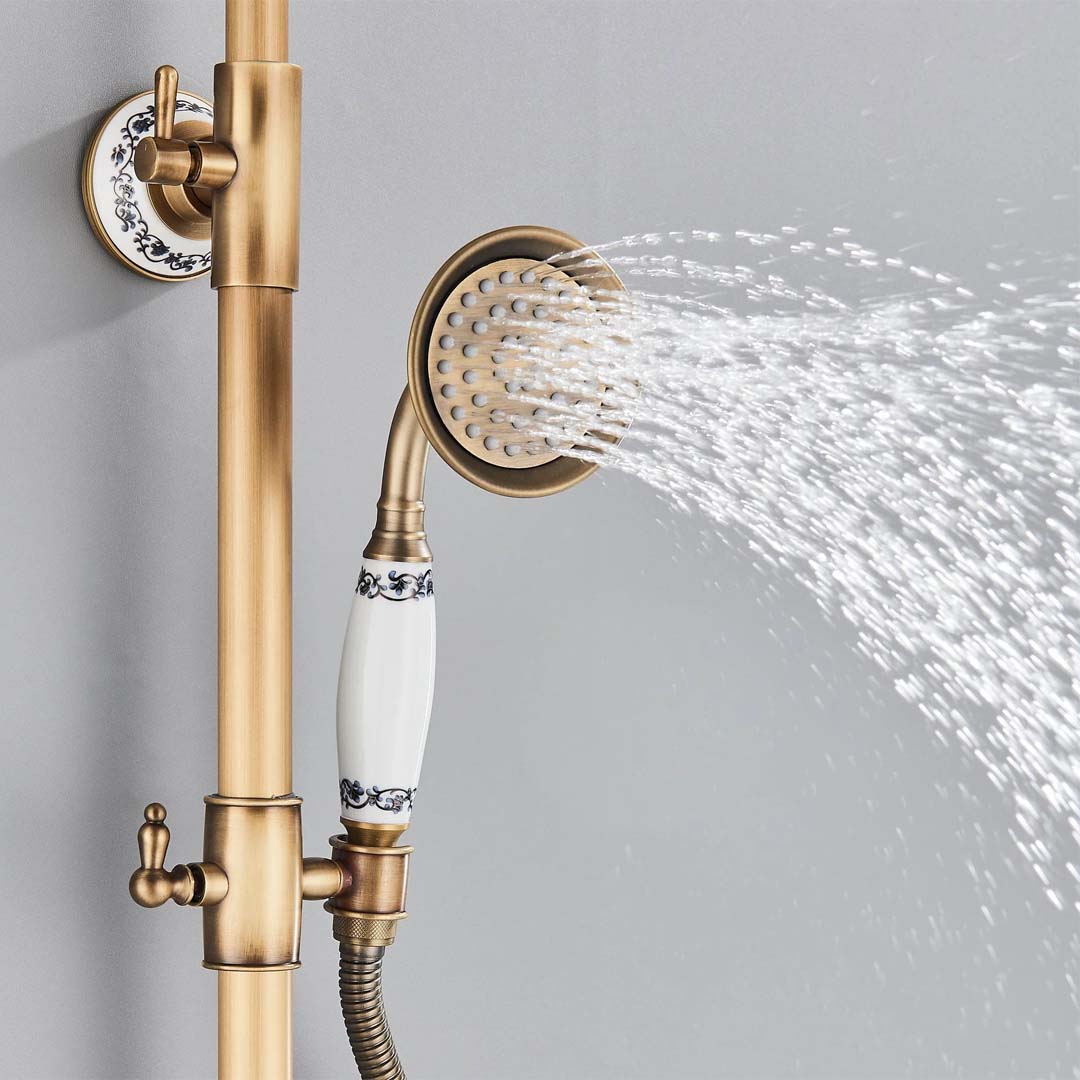 Coloana Dus Retro, cu para rotunda si efect de ploaie, auriu