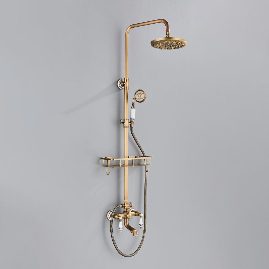 Coloana Dus Retro, cu para rotunda si efect de ploaie, auriu