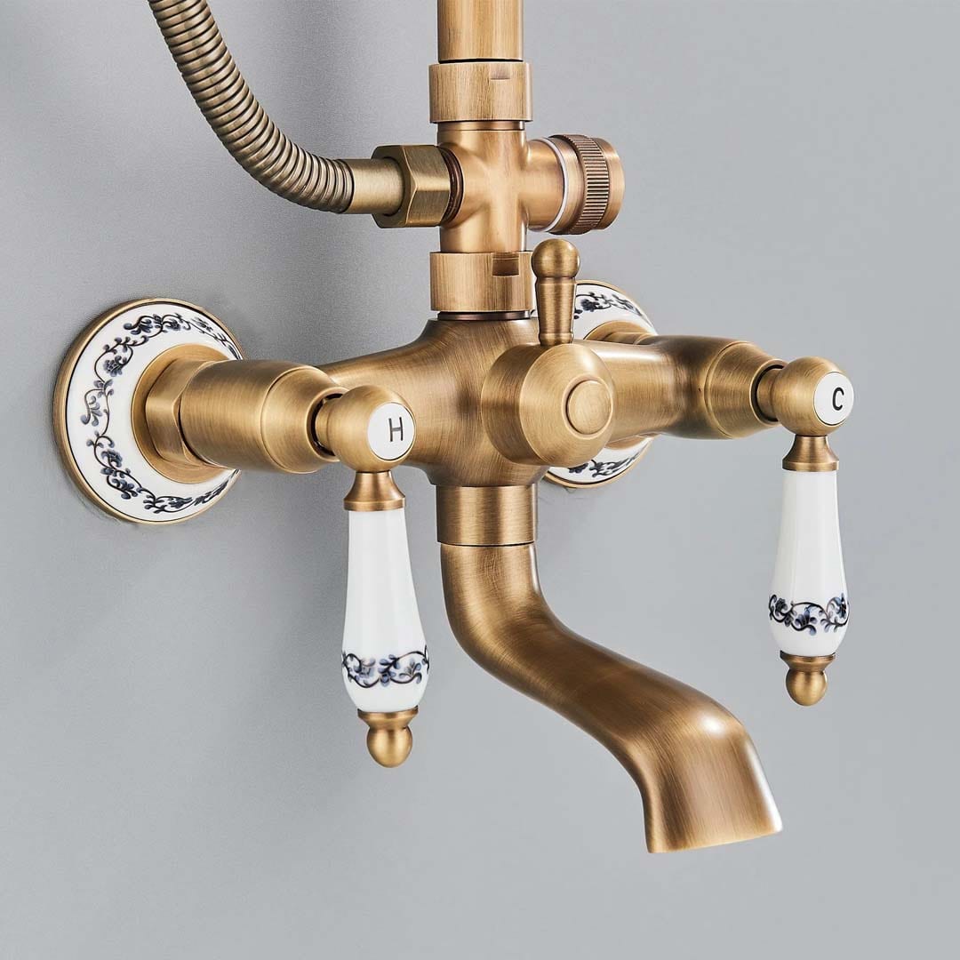 Coloana Dus Retro, cu para rotunda si efect de ploaie, auriu