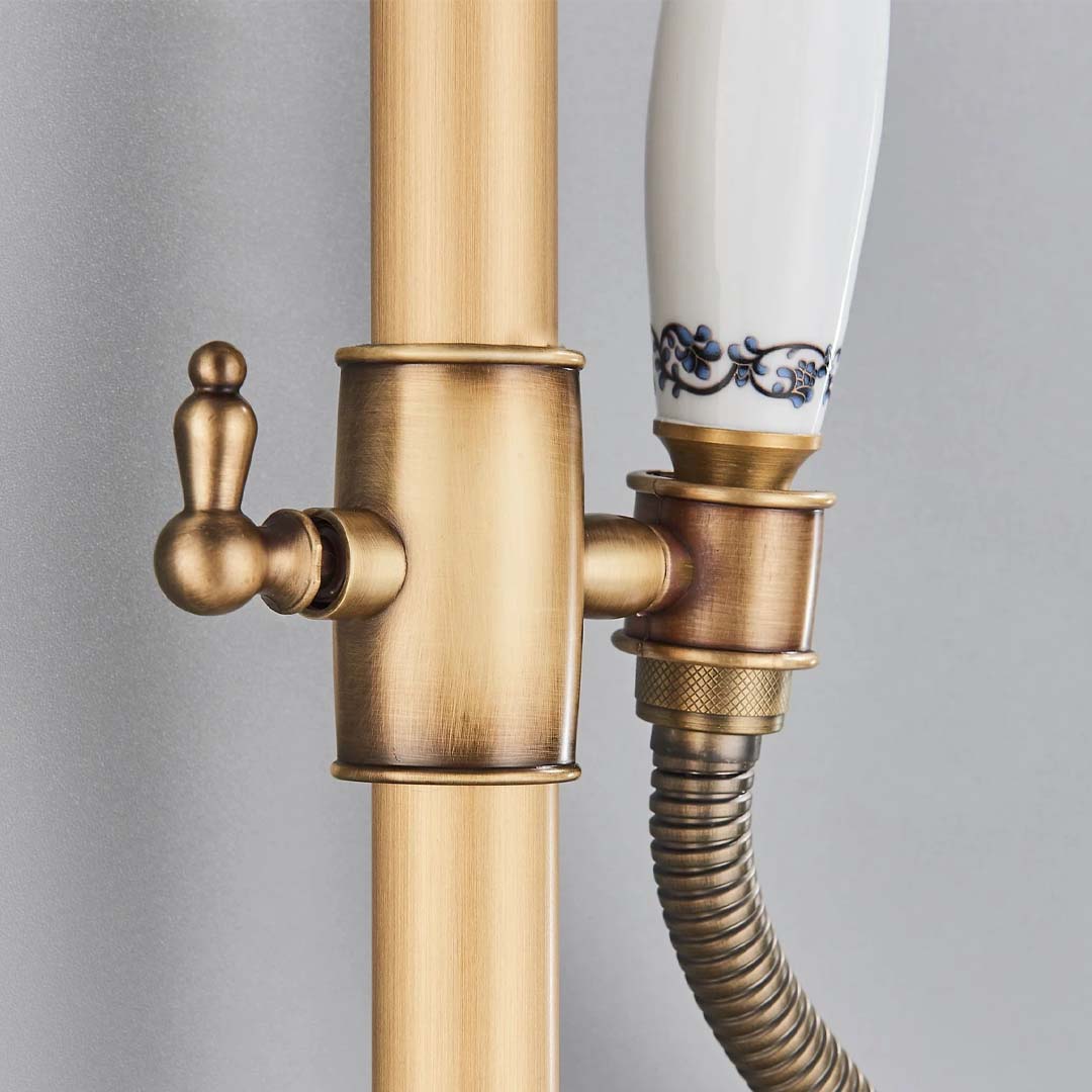 Coloana Dus Retro, cu para rotunda si efect de ploaie, auriu