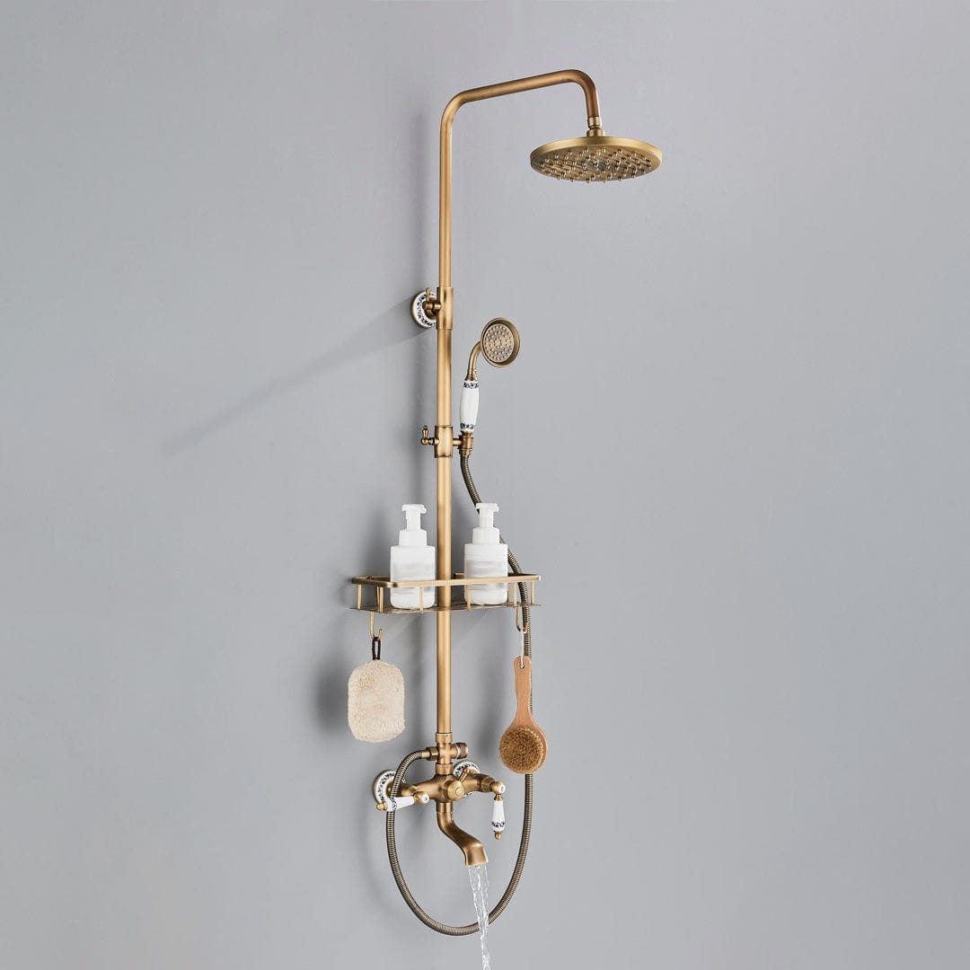 Coloana Dus Retro, cu para rotunda si efect de ploaie, auriu