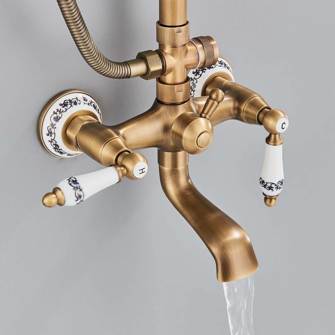 Coloana Dus Retro, cu para rotunda si efect de ploaie, auriu