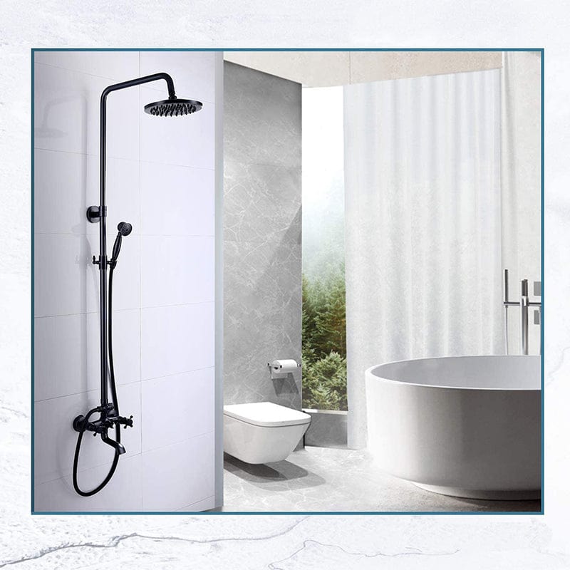 Coloana Dus Venetia, cu para rotunda si efect de ploaie, negru mat cu margini bronz, para ajustabila pe inaltime