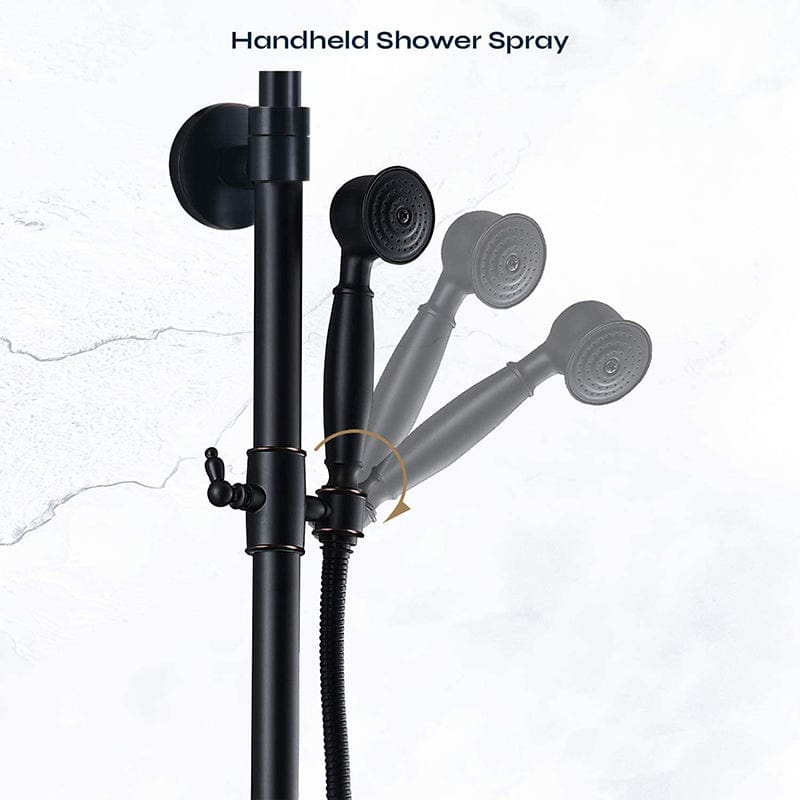 Coloana Dus Venetia, cu para rotunda si efect de ploaie, negru mat cu margini bronz, para ajustabila pe inaltime