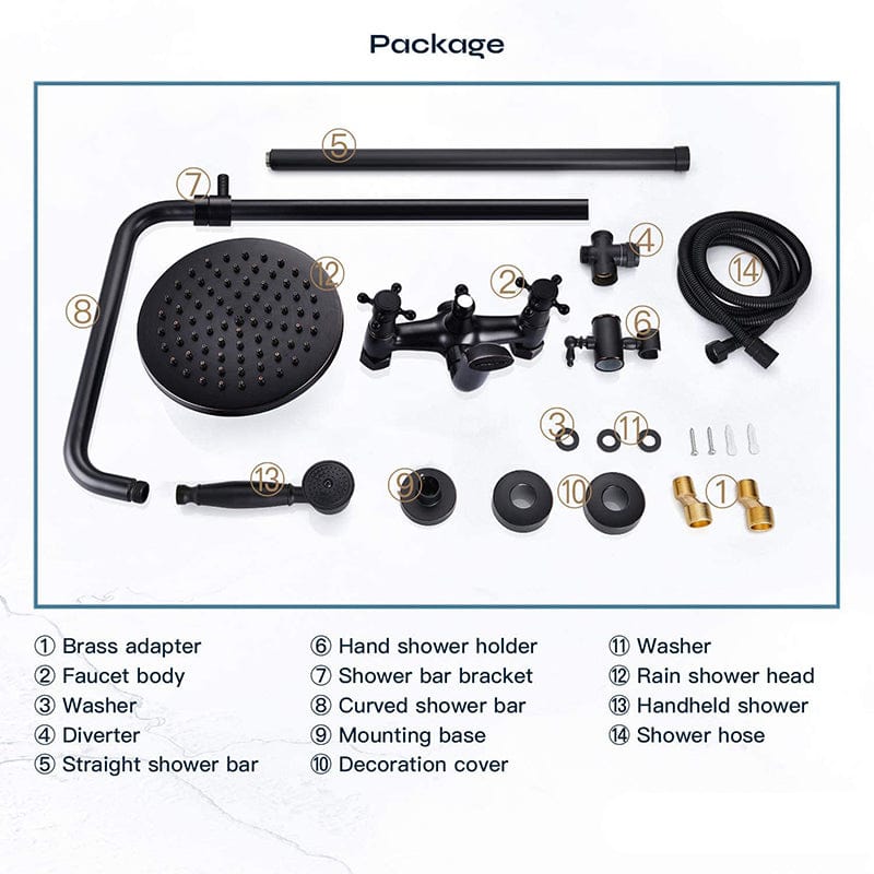 Coloana Dus Venetia, cu para rotunda si efect de ploaie, negru mat cu margini bronz, para ajustabila pe inaltime