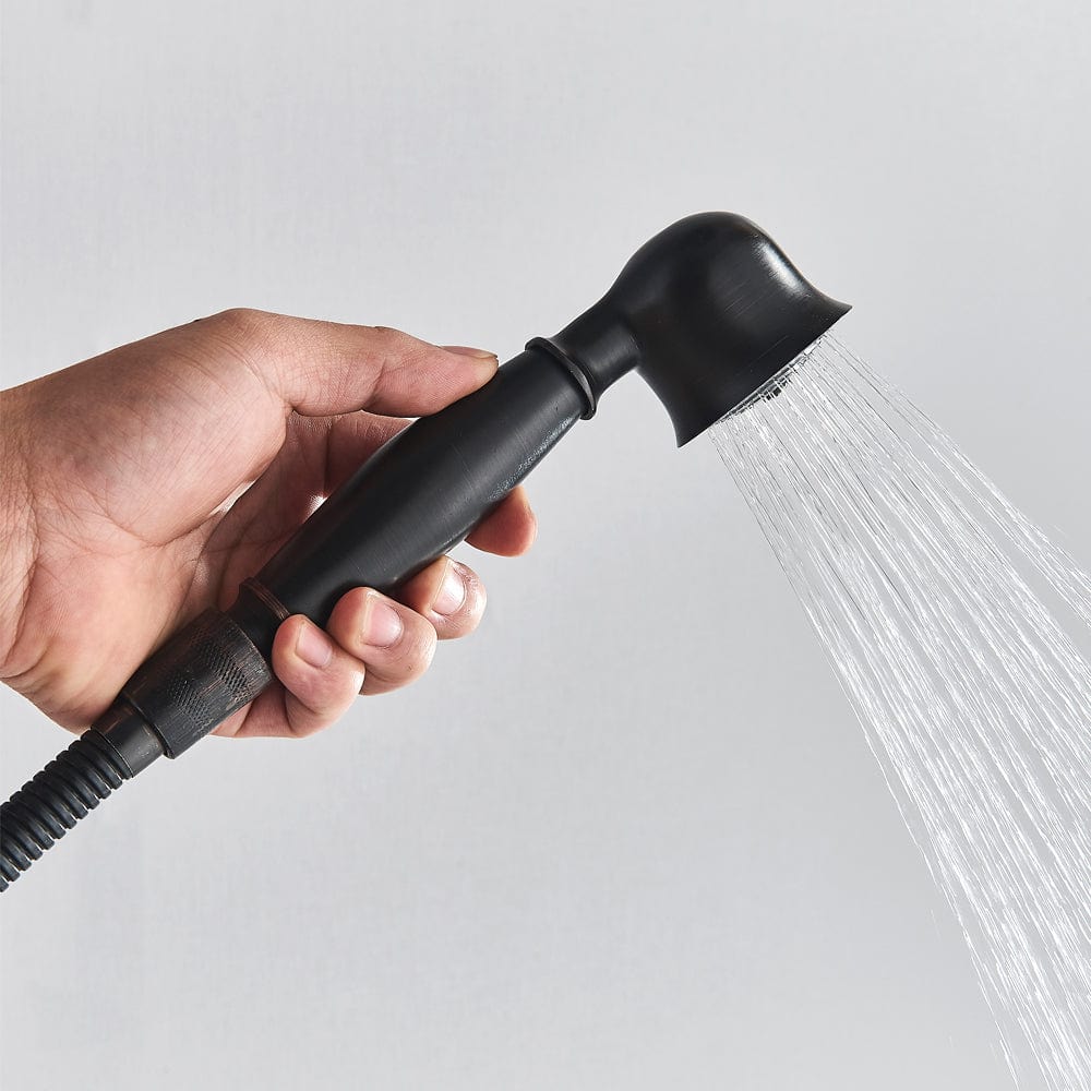 Coloana Dus Venetia, cu para rotunda si efect de ploaie, negru mat cu margini bronz, para ajustabila pe inaltime