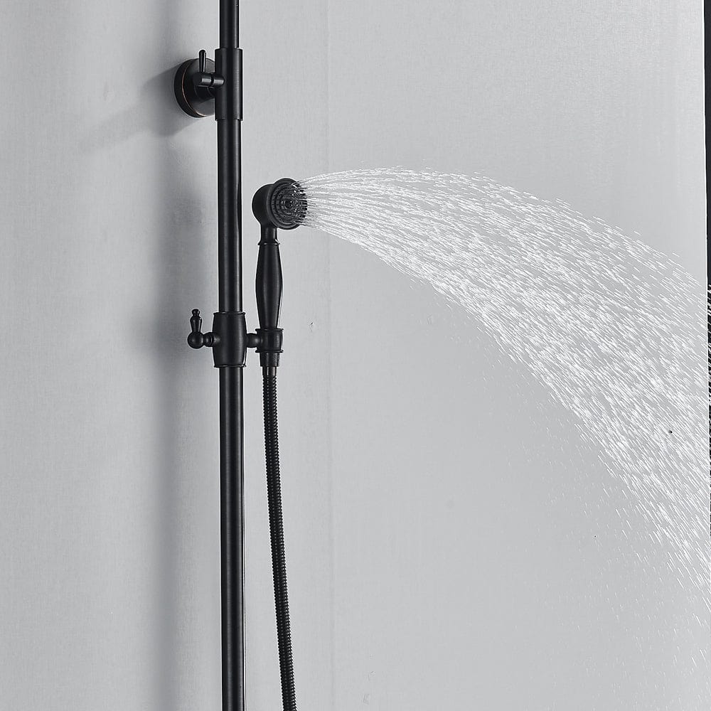 Coloana Dus Venetia, cu para rotunda si efect de ploaie, negru mat cu margini bronz, para ajustabila pe inaltime