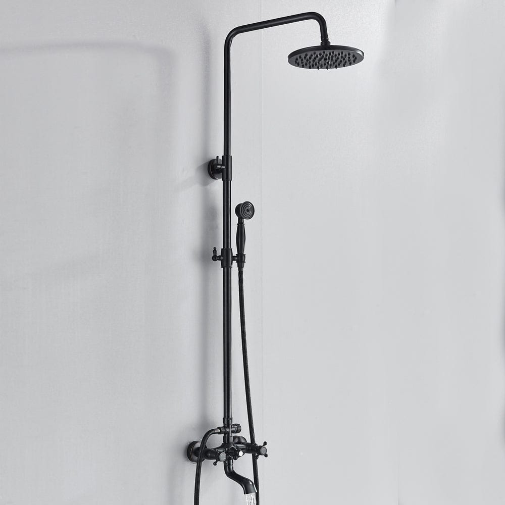 Coloana Dus Venetia, cu para rotunda si efect de ploaie, negru mat cu margini bronz, para ajustabila pe inaltime