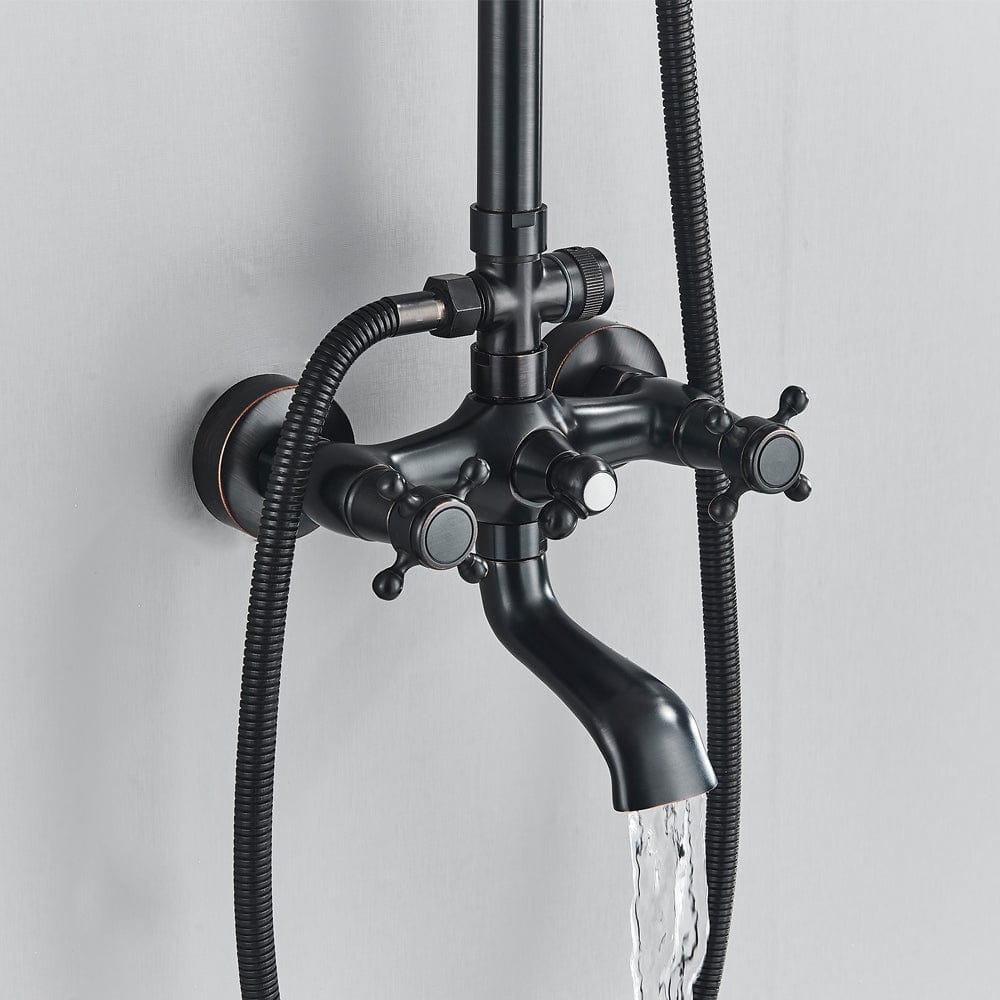 Coloana Dus Venetia, cu para rotunda si efect de ploaie, negru mat cu margini bronz, para ajustabila pe inaltime