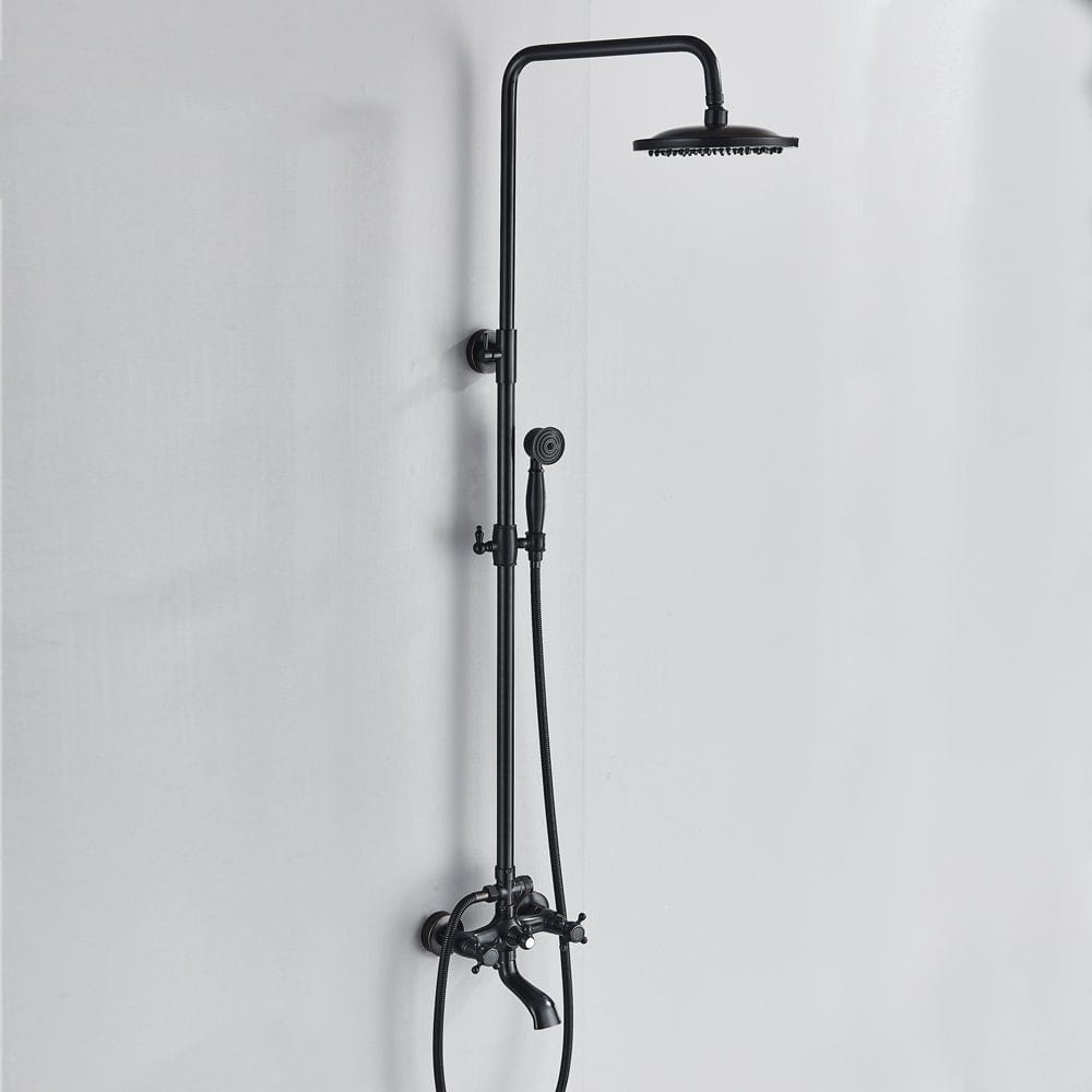 Coloana Dus Venetia, cu para rotunda si efect de ploaie, negru mat cu margini bronz, para ajustabila pe inaltime