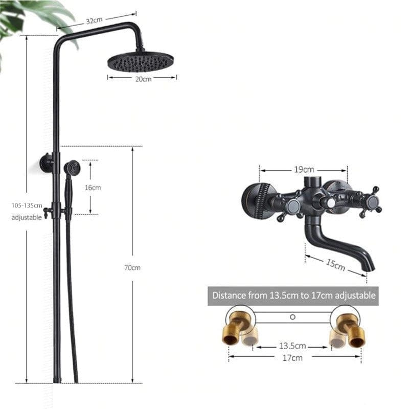 Coloana Dus Venetia, cu para rotunda si efect de ploaie, negru mat cu margini bronz, para ajustabila pe inaltime