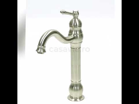 Baterie lavoar retro Groben Nose, montare pe blat, pipa flexibila 360 de grade, argintiu cromat