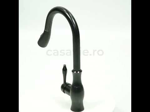 Baterie profesionala de bucatarie, negru cu bronz pe margine cu furtun extractibil si 2 functii de curgere