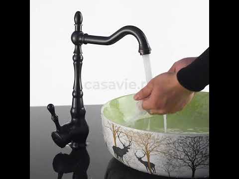 Baterie bucatarie retro, inalta, cu montare pe chiuveta sau blat, negru cu bronz pe margine