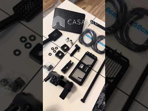 Coloana Dus cu termostat si afisaj de temperatura, negru mat, cu efect de ploaie, 6 functii de curgere