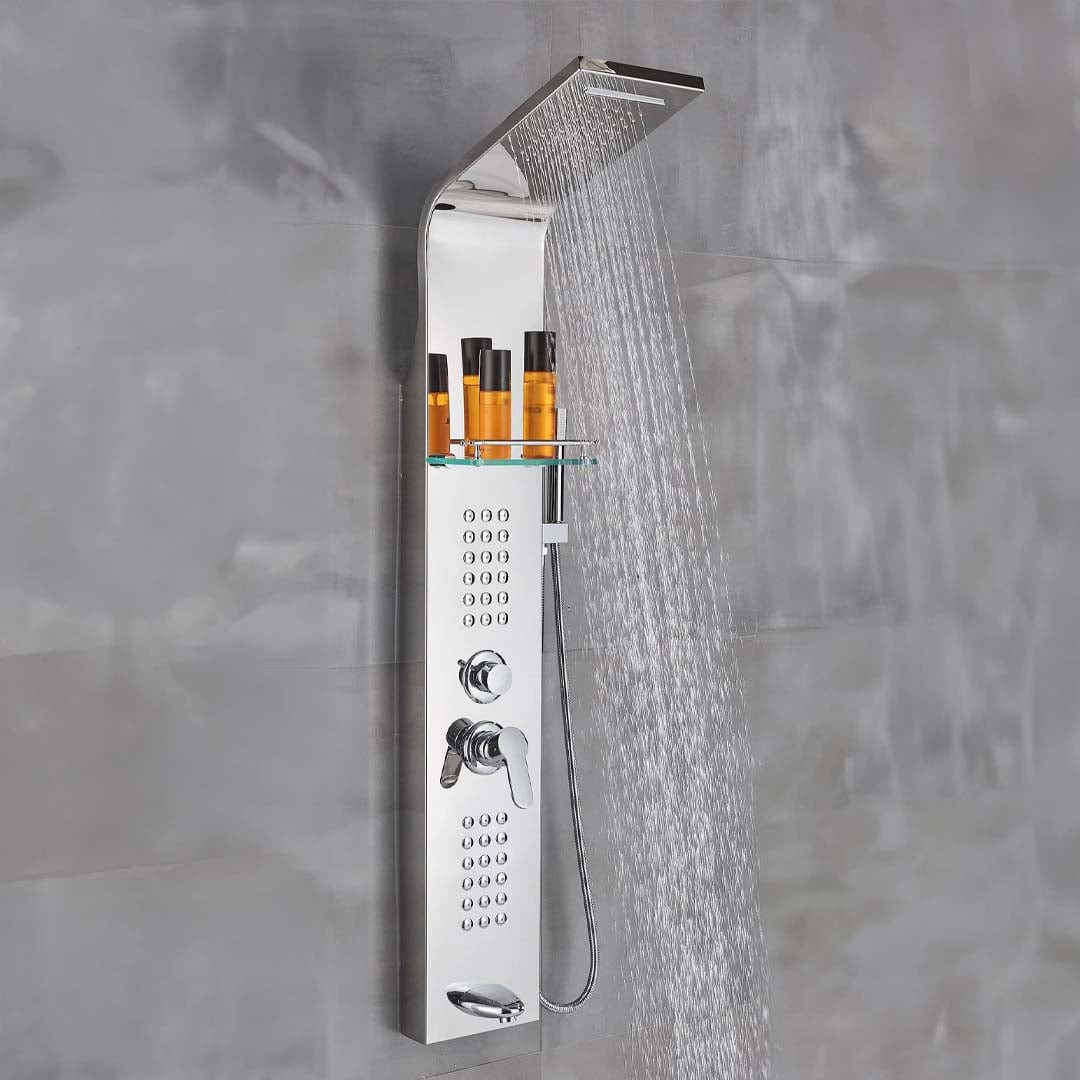 Panel de Dus cu efect de ploaie si jeturi cu masaj, argintiu cromat