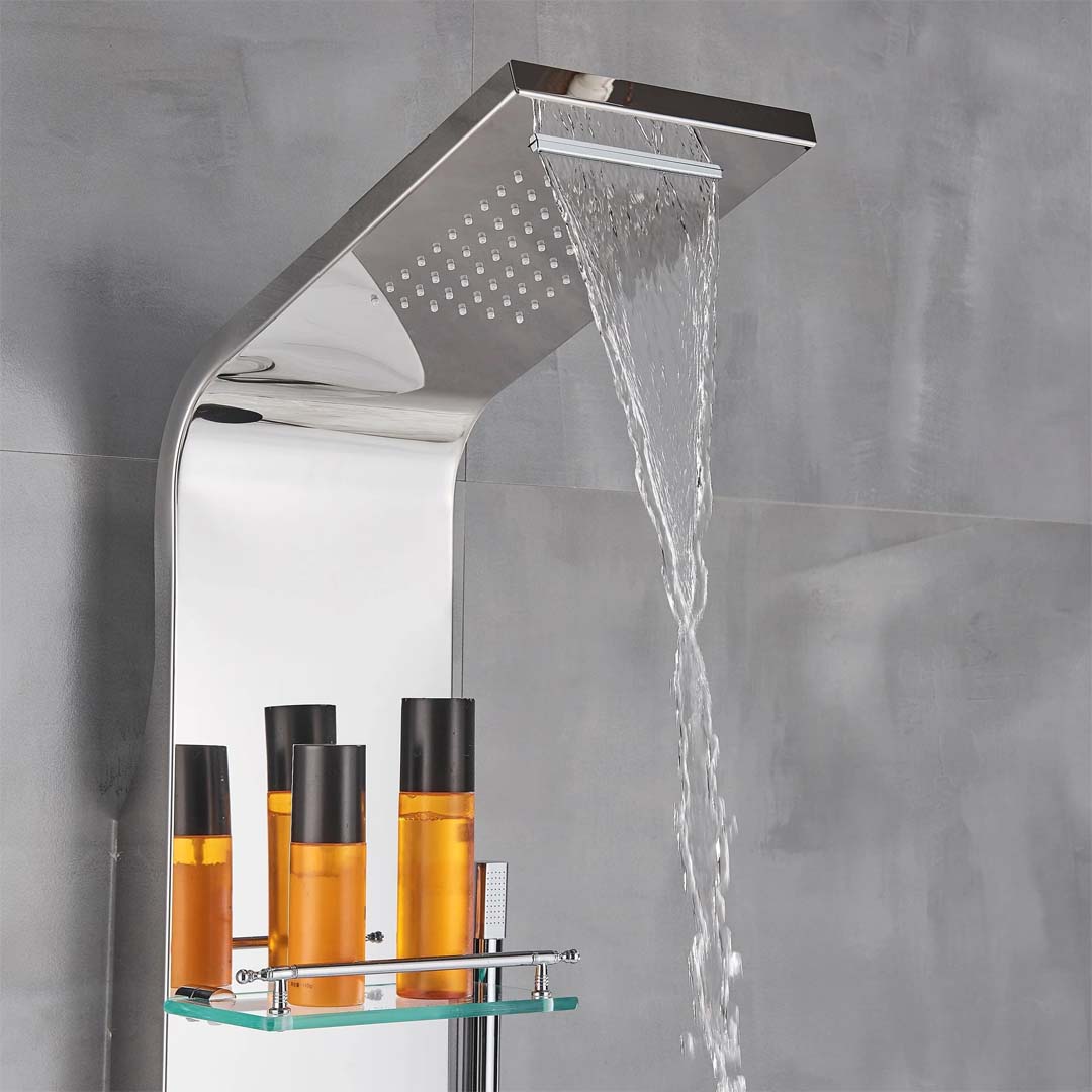 Panel de Dus cu efect de ploaie si jeturi cu masaj, argintiu cromat