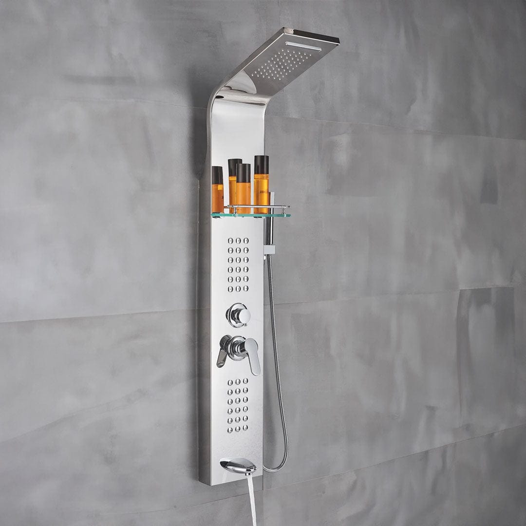 Panel de Dus cu efect de ploaie si jeturi cu masaj, argintiu cromat