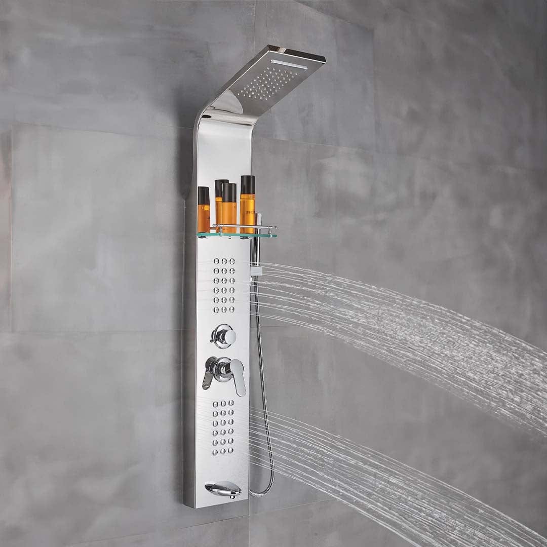 Panel de Dus cu efect de ploaie si jeturi cu masaj, argintiu cromat