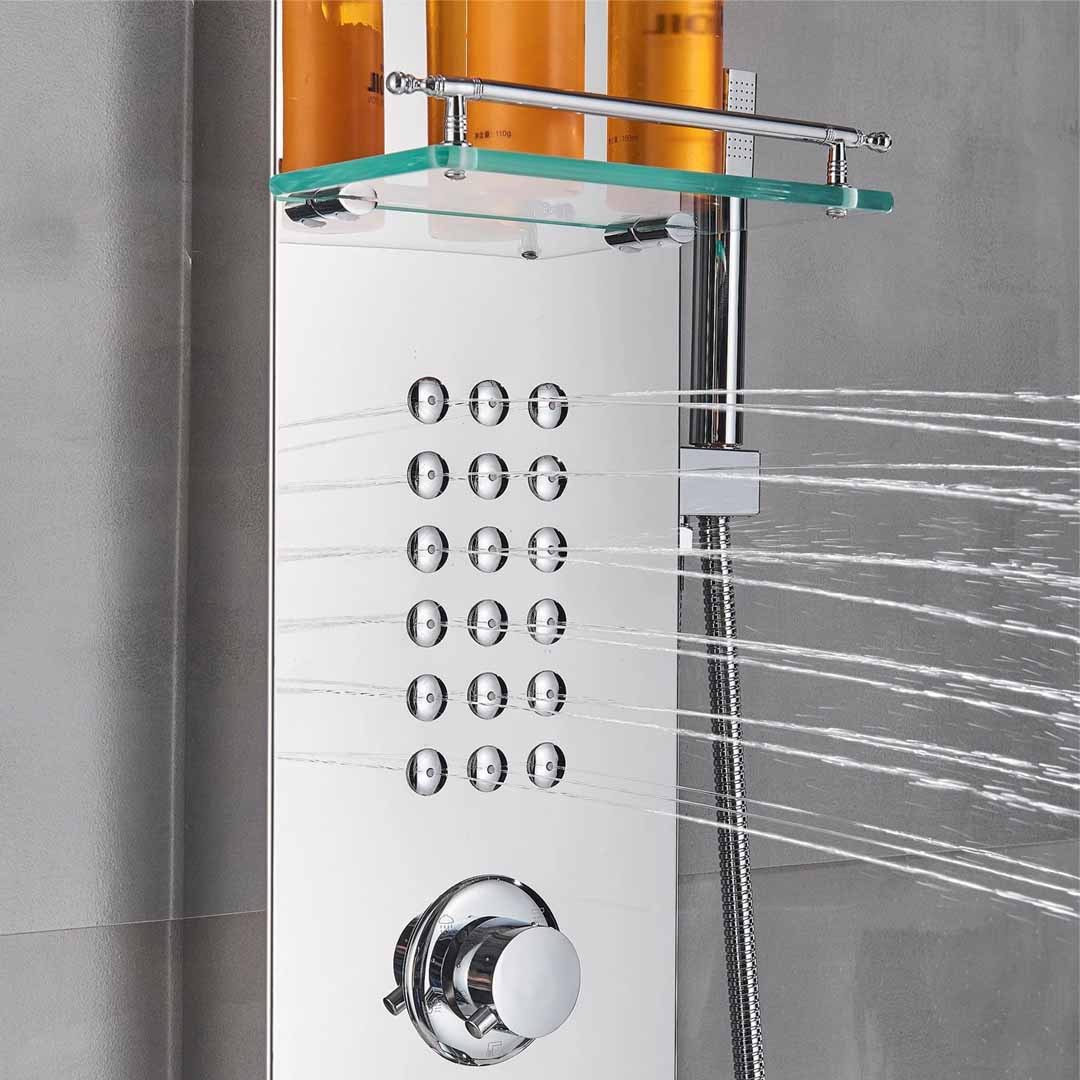 Panel de Dus cu efect de ploaie si jeturi cu masaj, argintiu cromat