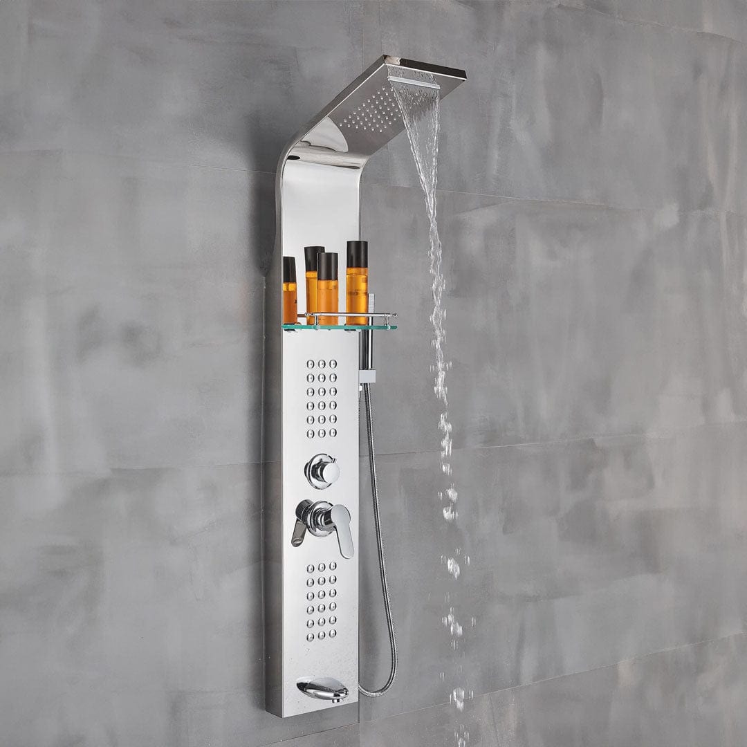 Panel de Dus cu efect de ploaie si jeturi cu masaj, argintiu cromat