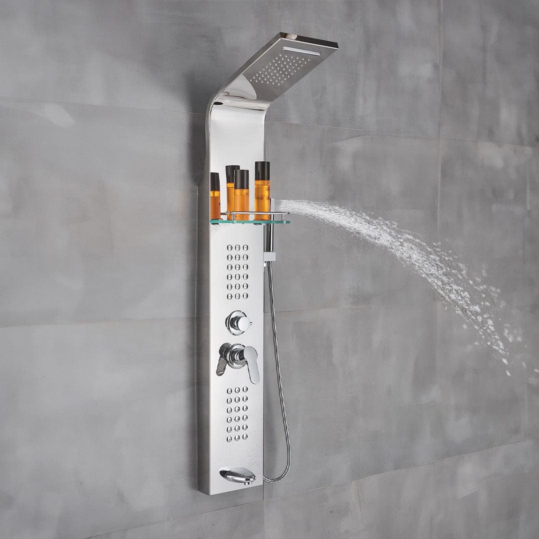 Panel de Dus cu efect de ploaie si jeturi cu masaj, argintiu cromat