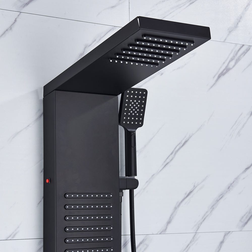 Panel de Dus cu efect de ploaie si jeturi cu masaj, sistem LED, culoare: negru mat, cod: 1554