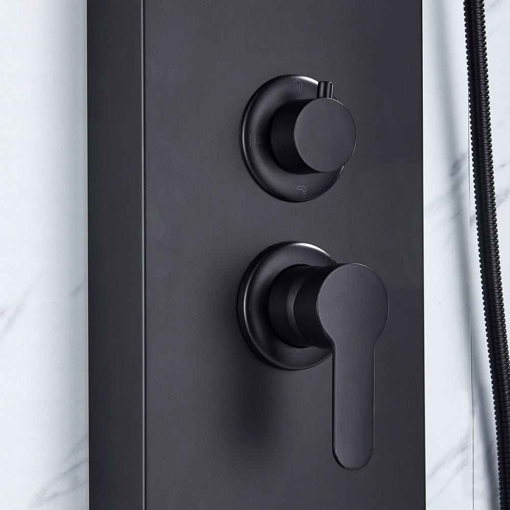 Panel de Dus cu efect de ploaie si jeturi cu masaj, sistem LED, culoare: negru mat, cod: 1554