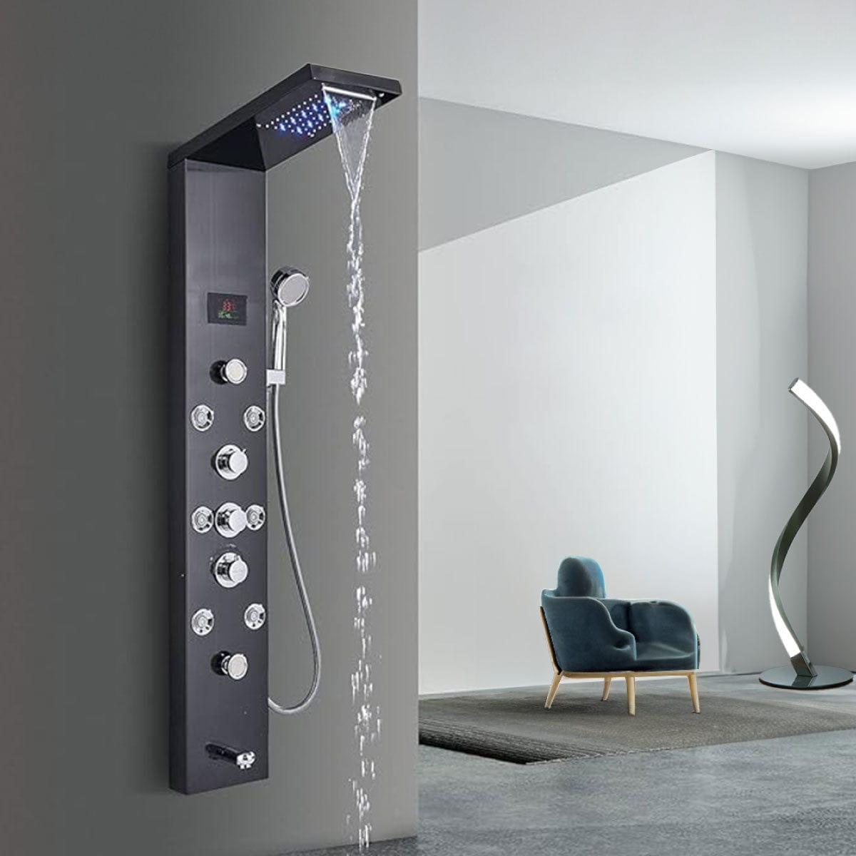 Panel de Dus cu LED 1154, cu efect de ploaie si jeturi cu masaj