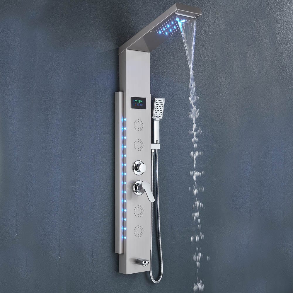 Panel de dus cu LED, cu efect de ploaie, argintiu