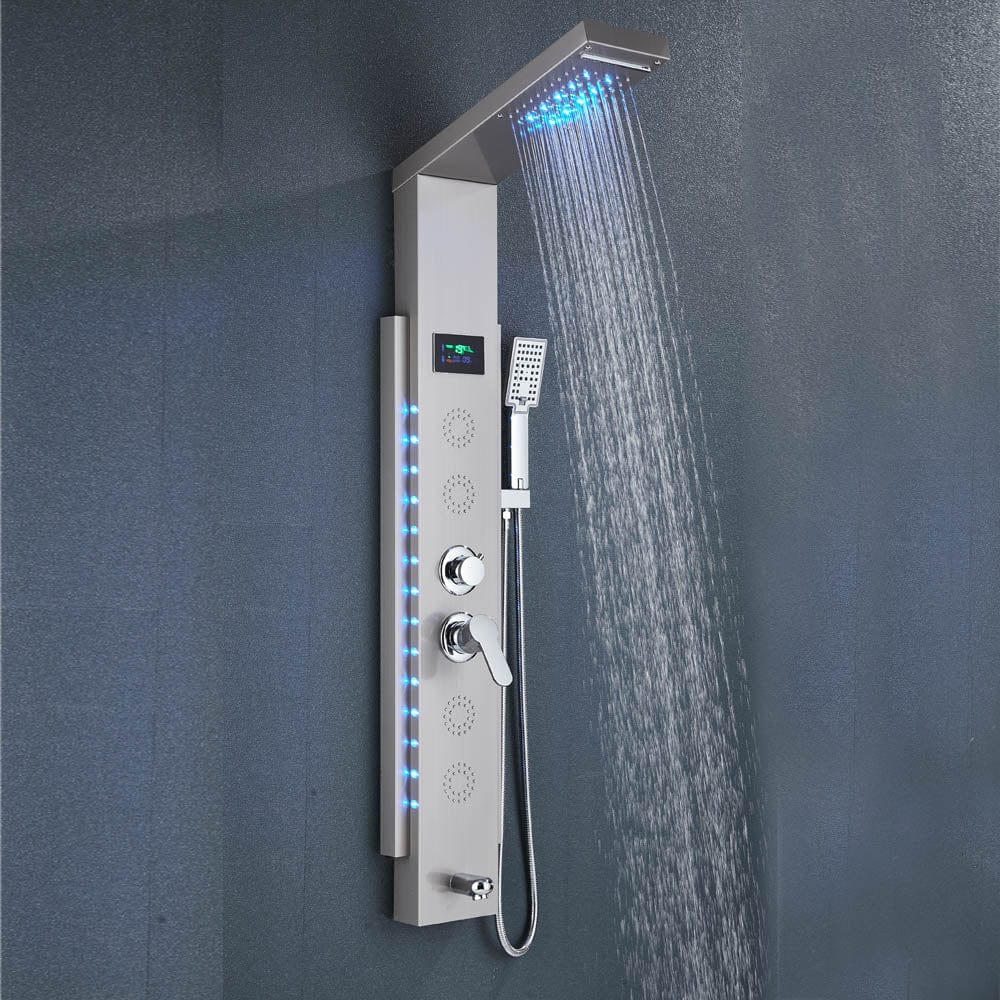 Panel de dus cu LED, cu efect de ploaie, argintiu