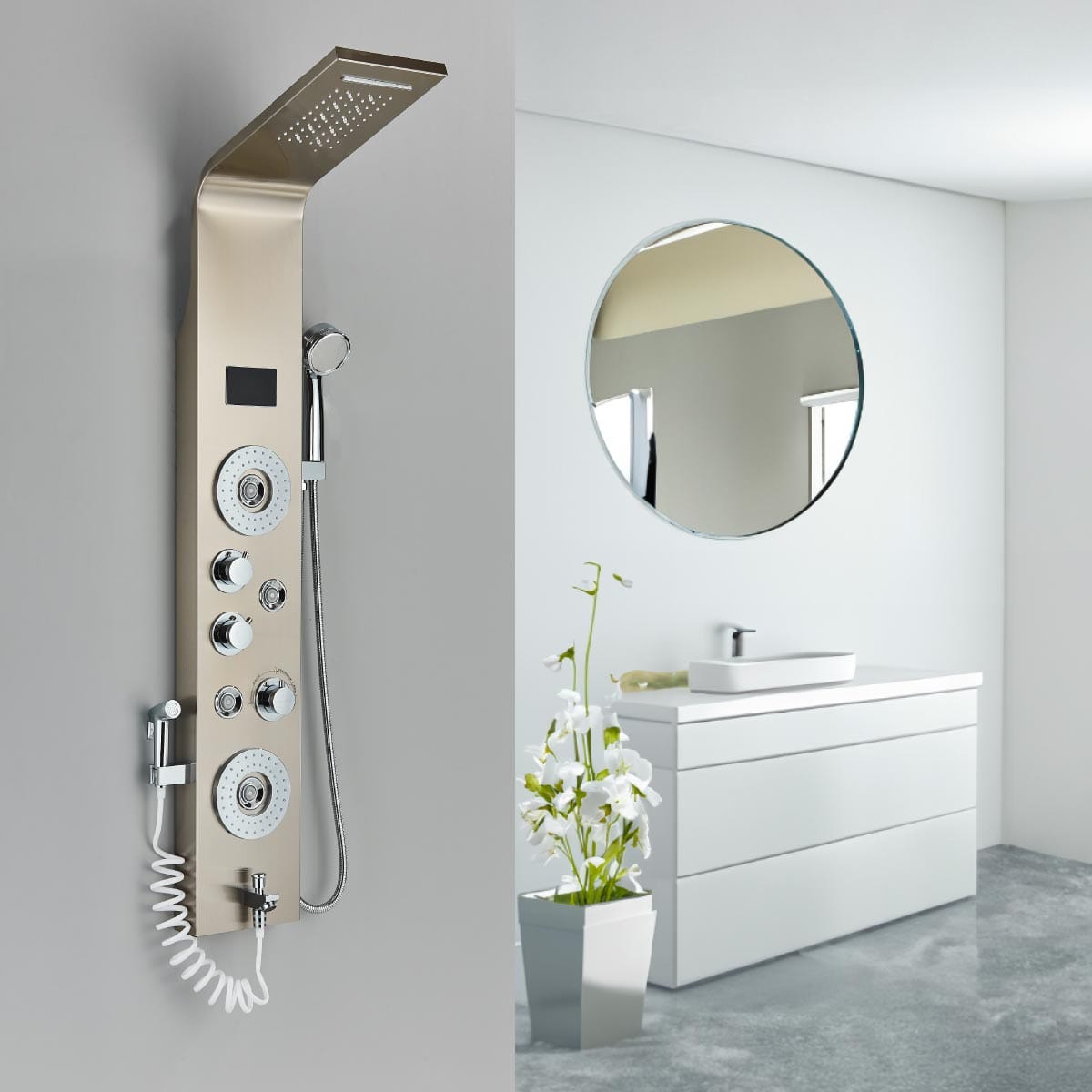 Panel de Dus cu LED, cu efect de ploaie si jeturi cu masaj