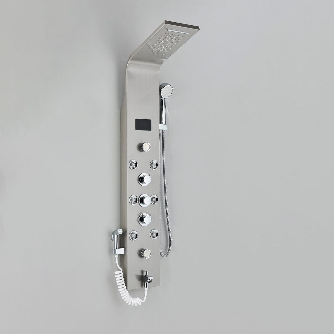 Panel de Dus cu LED, efect de ploaie si jeturi cu masaj, argintiu