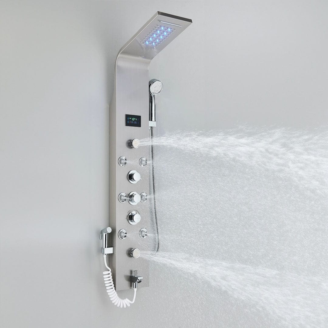 Panel de Dus cu LED, efect de ploaie si jeturi cu masaj, argintiu