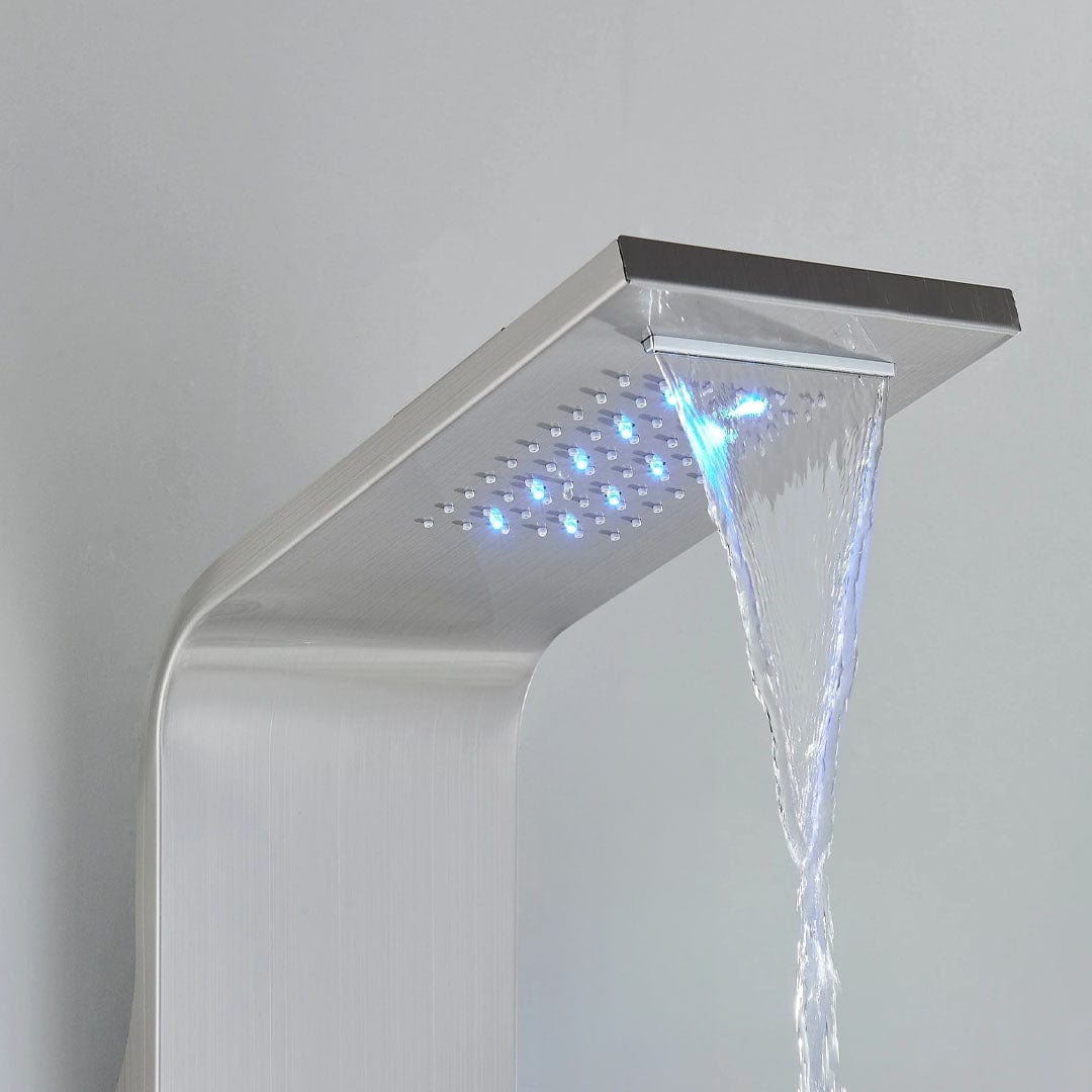 Panel de Dus cu LED, efect de ploaie si jeturi cu masaj, argintiu
