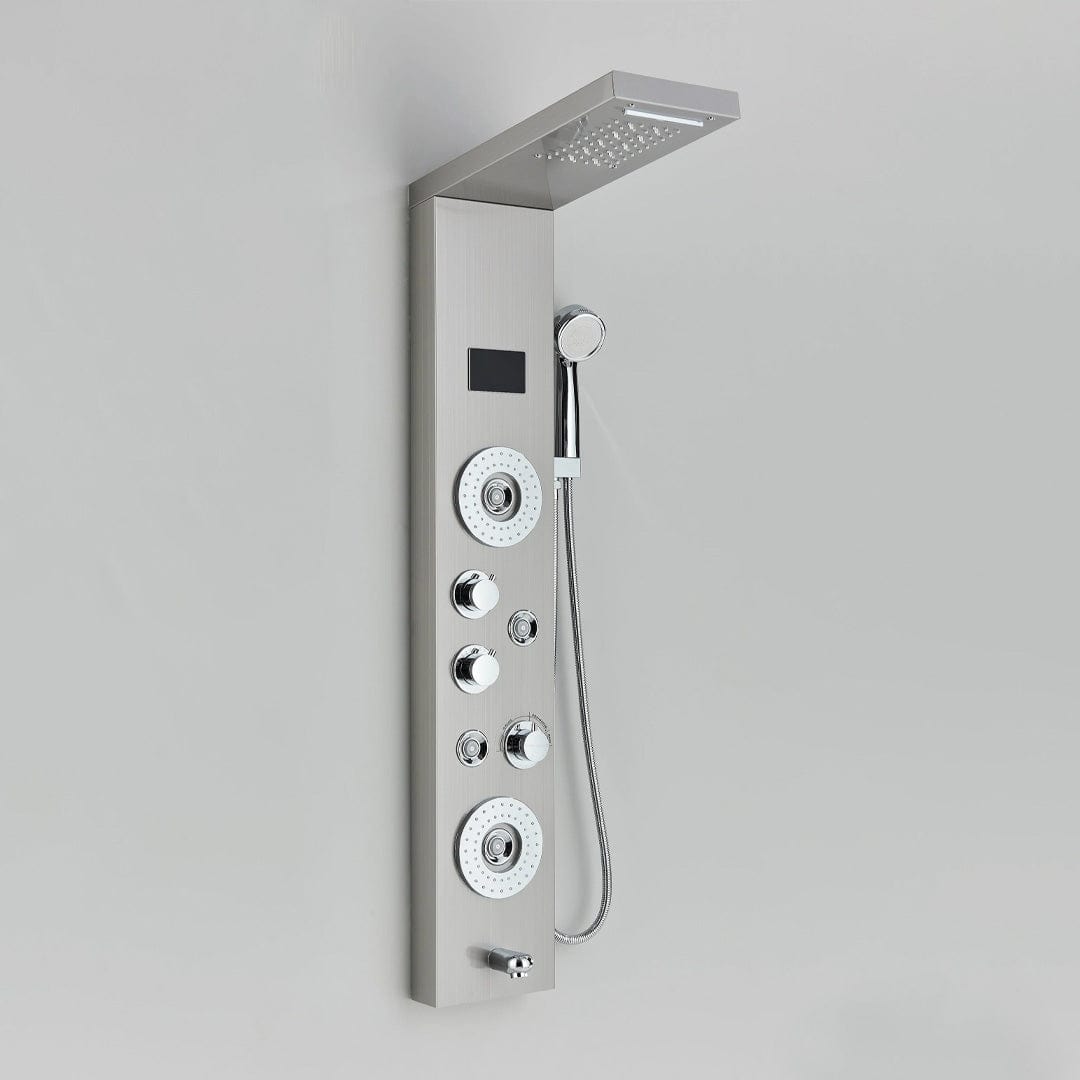 Panel de Dus cu LED, efect de ploaie si jeturi cu masaj, argintiu