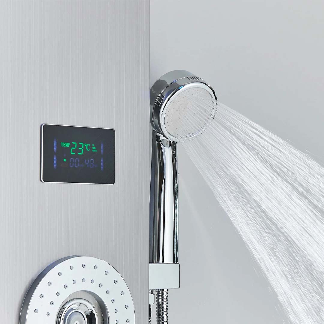 Panel de Dus cu LED, efect de ploaie si jeturi cu masaj, argintiu