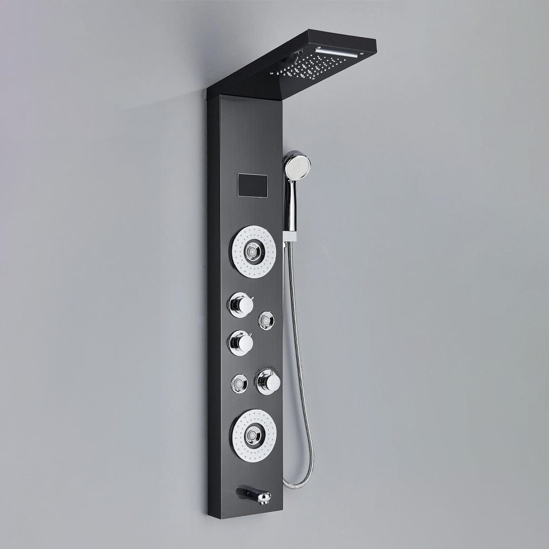 Panel de Dus cu LED, efect de ploaie si jeturi cu masaj, negru