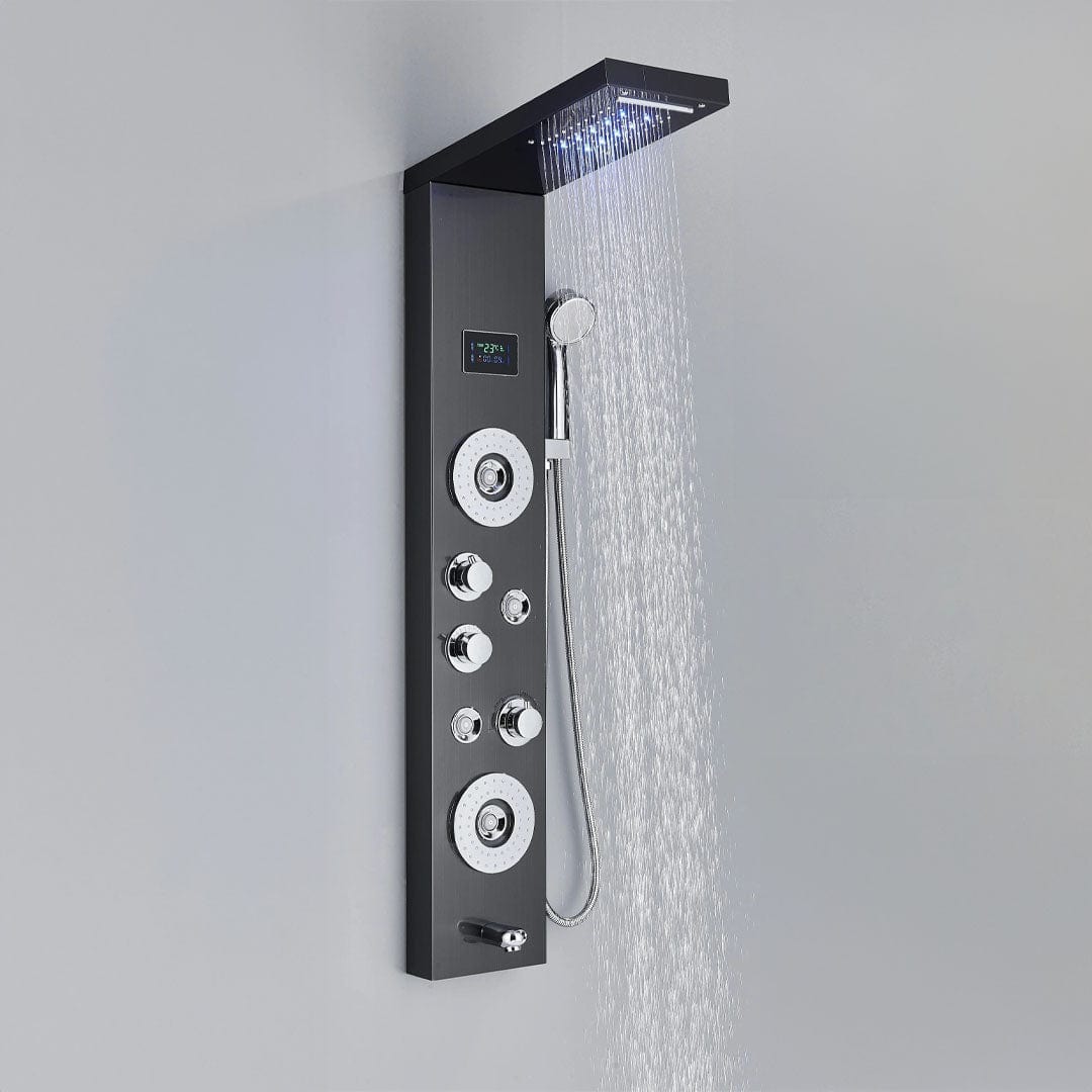 Panel de Dus cu LED, efect de ploaie si jeturi cu masaj, negru