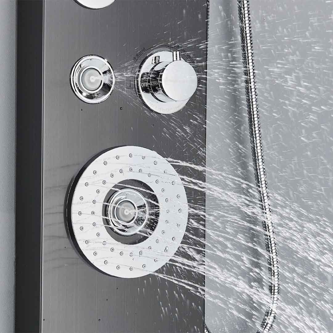 Panel de Dus cu LED, efect de ploaie si jeturi cu masaj, negru