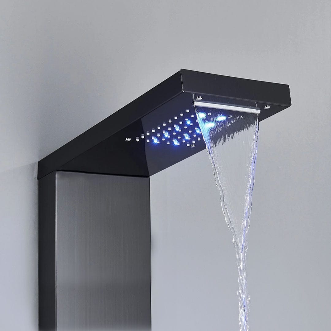 Panel de Dus cu LED, efect de ploaie si jeturi cu masaj, negru