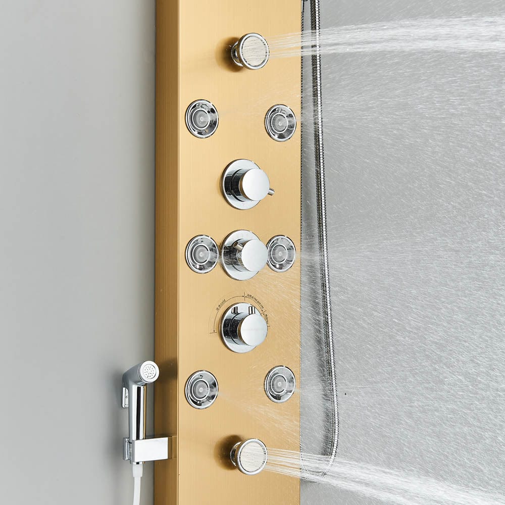 Panel dus, model auriu cu pipa, afisaj digital, dus bideu, LED si functii SPA, 128 cm