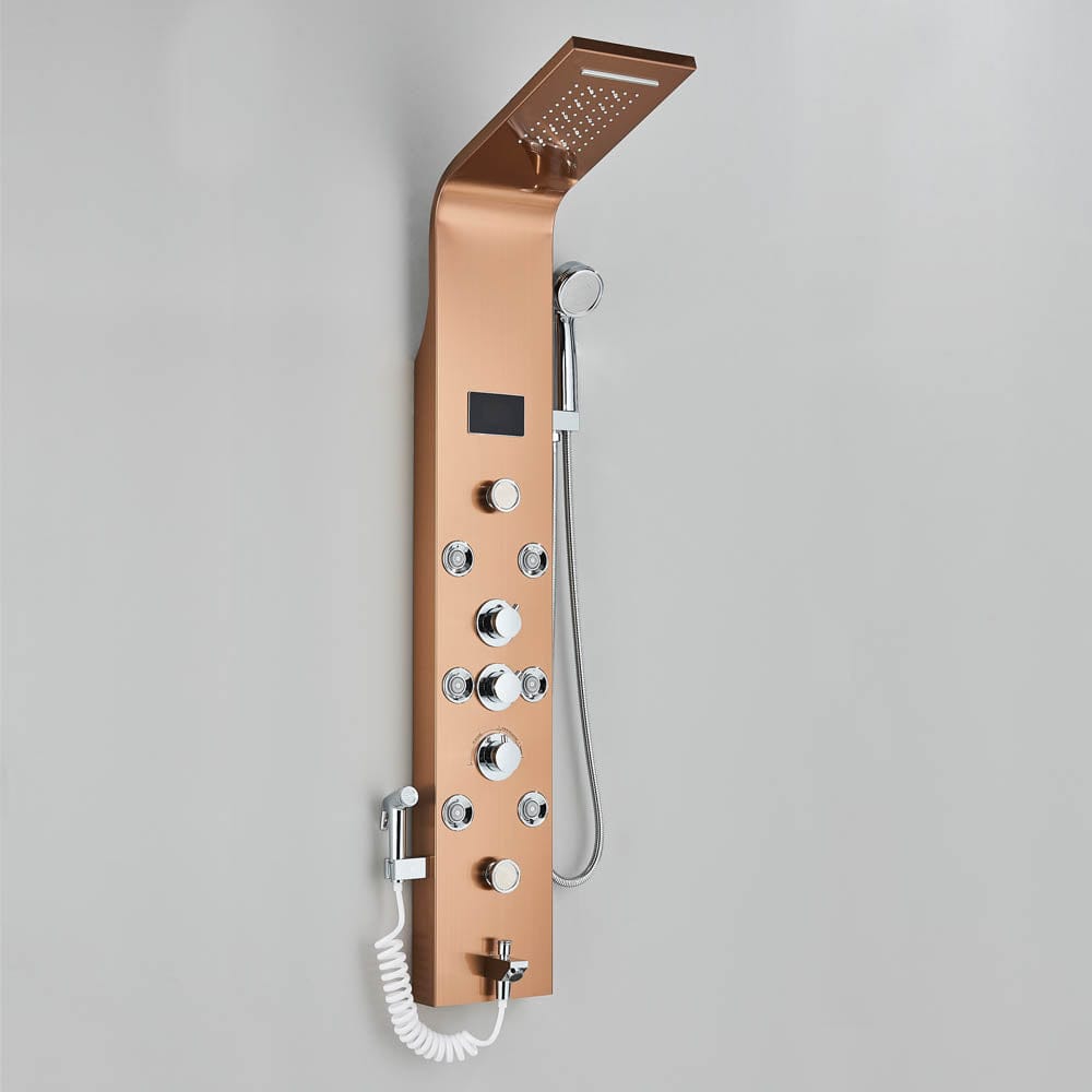 Panel dus, model auriu rose cu pipa, afisaj digital, dus bideu, LED si functii SPA, 128 cm