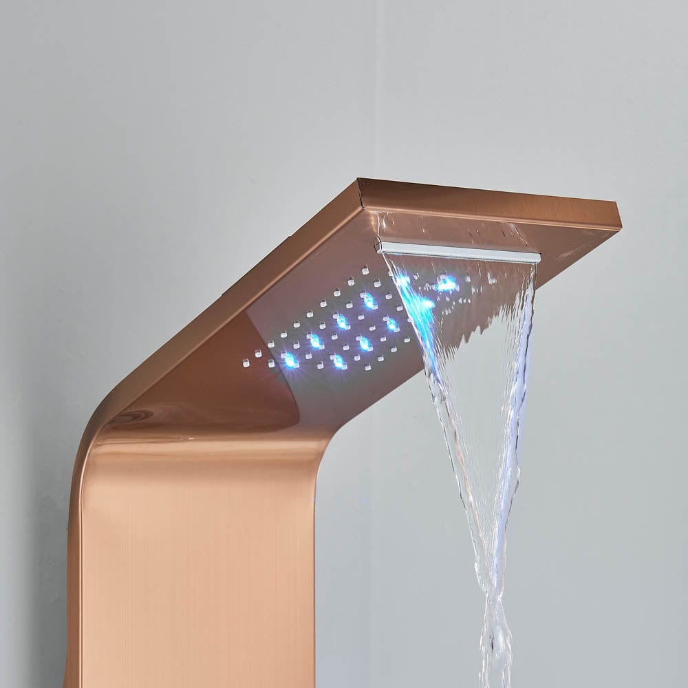 Panel dus, model auriu rose cu pipa, afisaj digital, dus bideu, LED si functii SPA, 128 cm