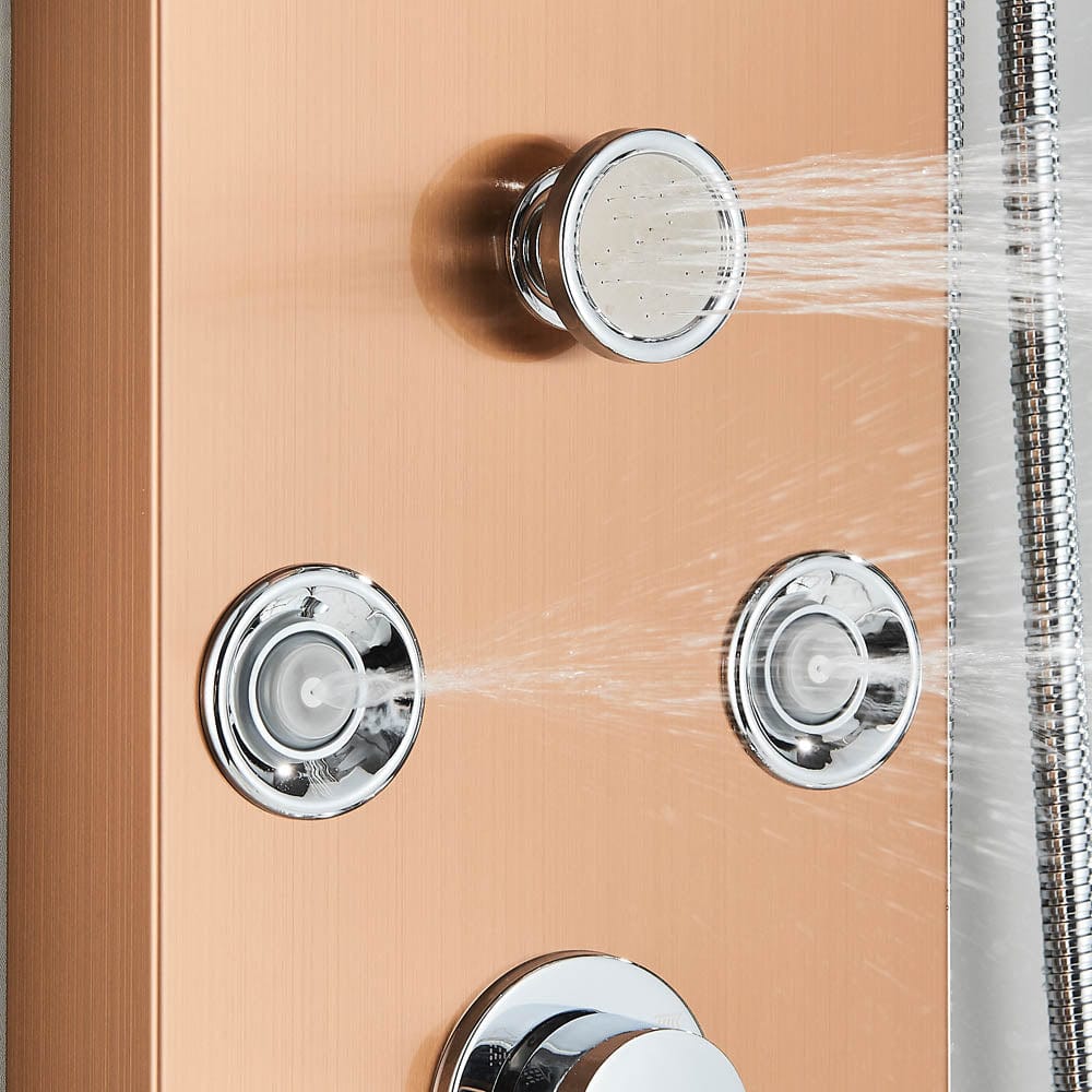 Panel dus, model auriu rose cu pipa, afisaj digital, dus bideu, LED si functii SPA, 128 cm