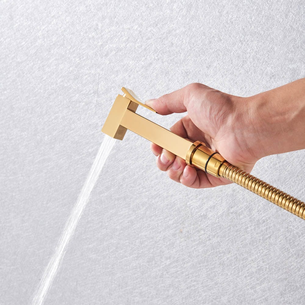 Robinet tip dus intim pentru bideu sau wc cu doua intrari, auriu lucios